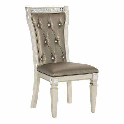 Chaises d'appoint glamour 2 pièces, dossier embelli de cristaux d'acrylique, siège rembourré champagne, fabrication en bois de 2 sièges, structure