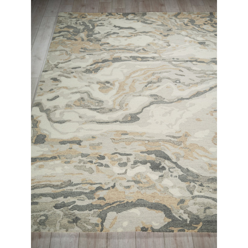 Cortero Handmade Abstract Area Rug, Gray/Ivory, Rectangle 10' x 14'
