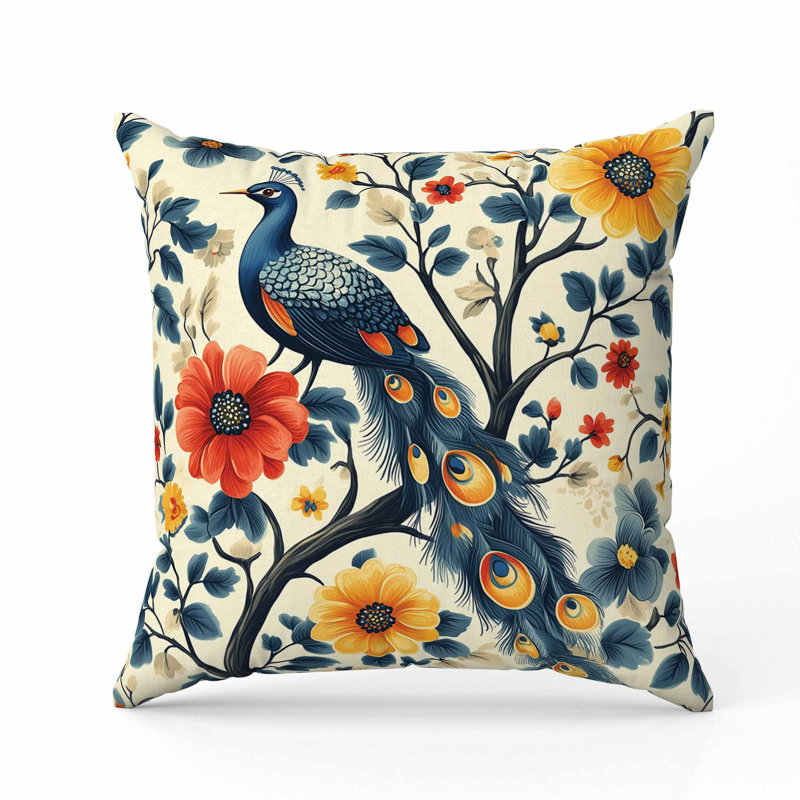 Coussin Vibrant Vista, Bleu / rouge / beige / jaune, Carré 16 po