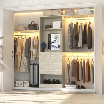 20.5'' - 96" W Closet System with Wooden Drawers and Hanging Rods(Cut to Fit)