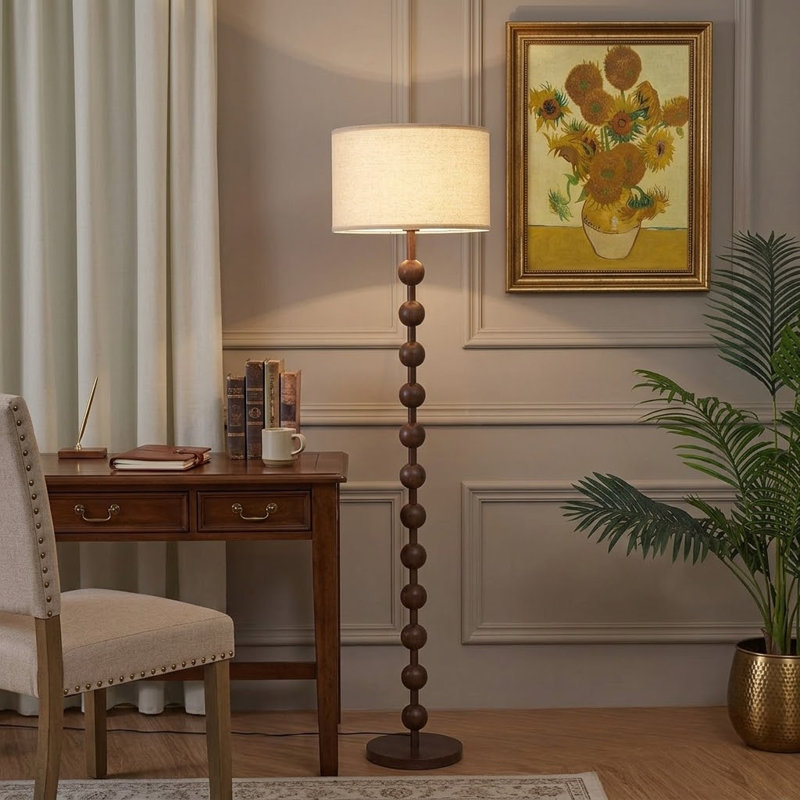 Dimmable Barbell Floor Lamp with Fabric Drum Shade & Remote Control