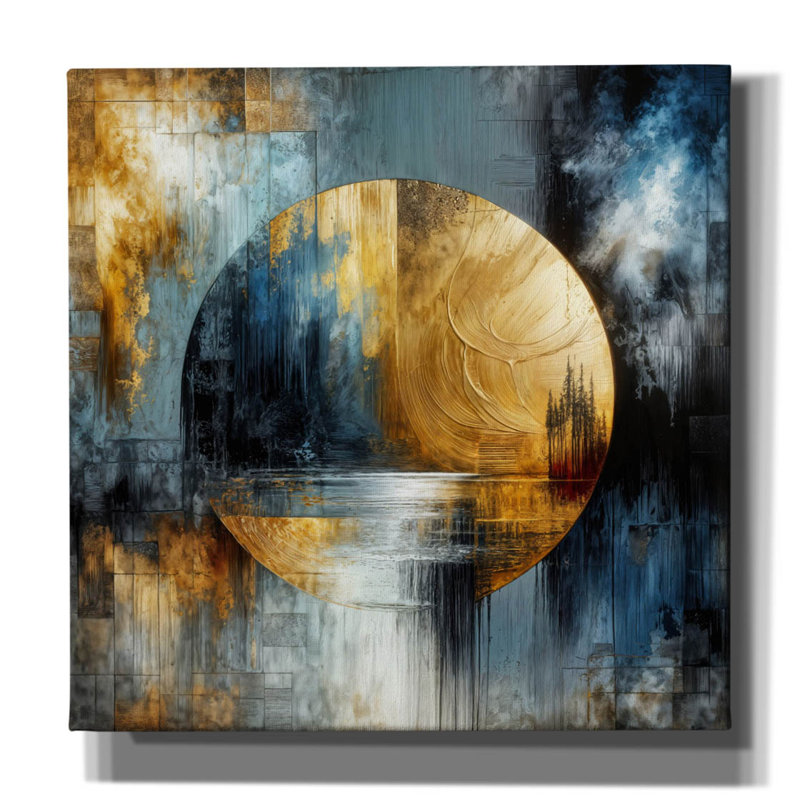  «Golden Circle Abstract 1» par Rey Klimt, art mural sur toile, 12 po x 12 po
