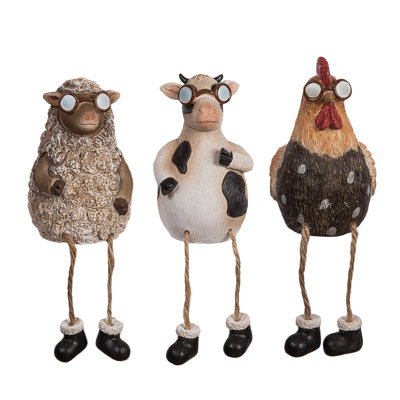 Resin Farm Animal Shelf Sitters, Multicolor, Polyresin, Set of 3, Shelf, Living Room, Spring, Home Decoration