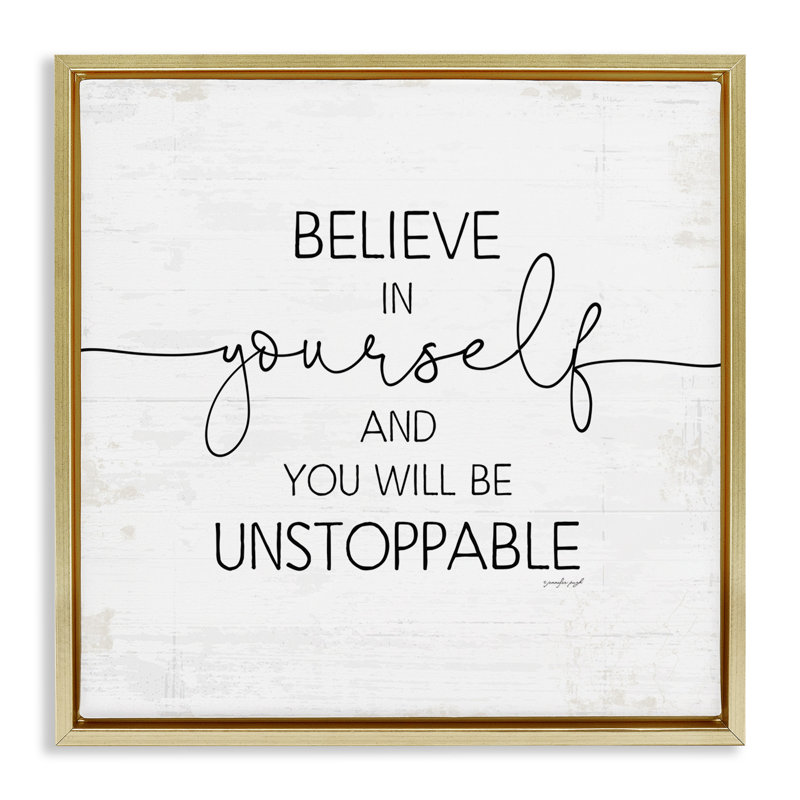 Believe In Yourself Inspirational Gold Framed Floater Canvas Wall Art by Jennifer Pugh, 18" H x 18" W