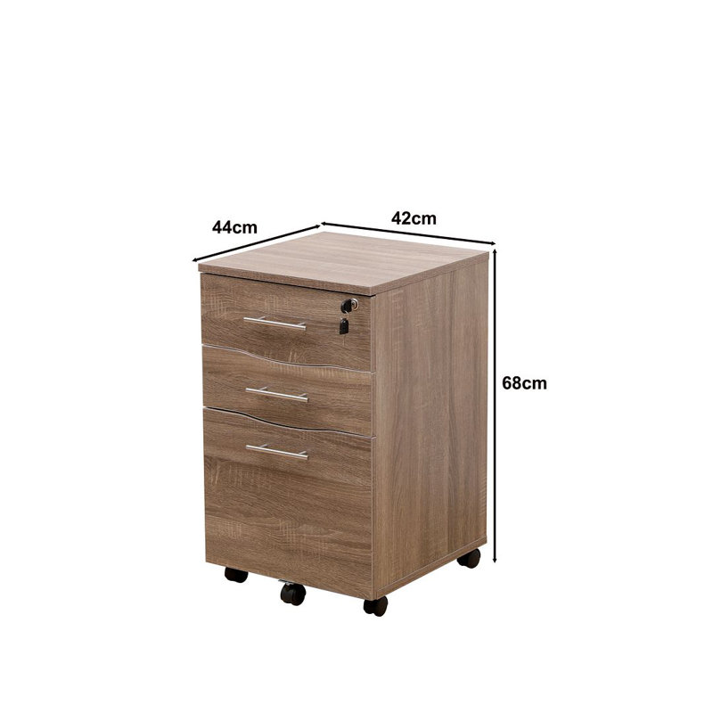 Denzel Under Desk Mobile Pedestal 3 Drawer Unit, Filing Cabinet, Dark Oak