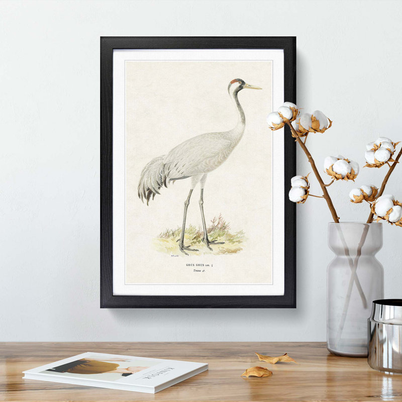 Common Crane by Von Wright - Picture Frame Painting Print, Black Framed, 48cm H x 36cm W x 2cm D