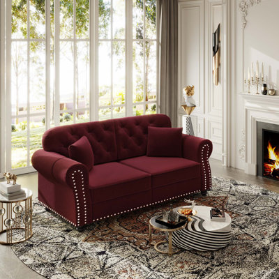 Canapé Chesterfield en velours de luxe avec garniture cloutée et capitonnage à boutons