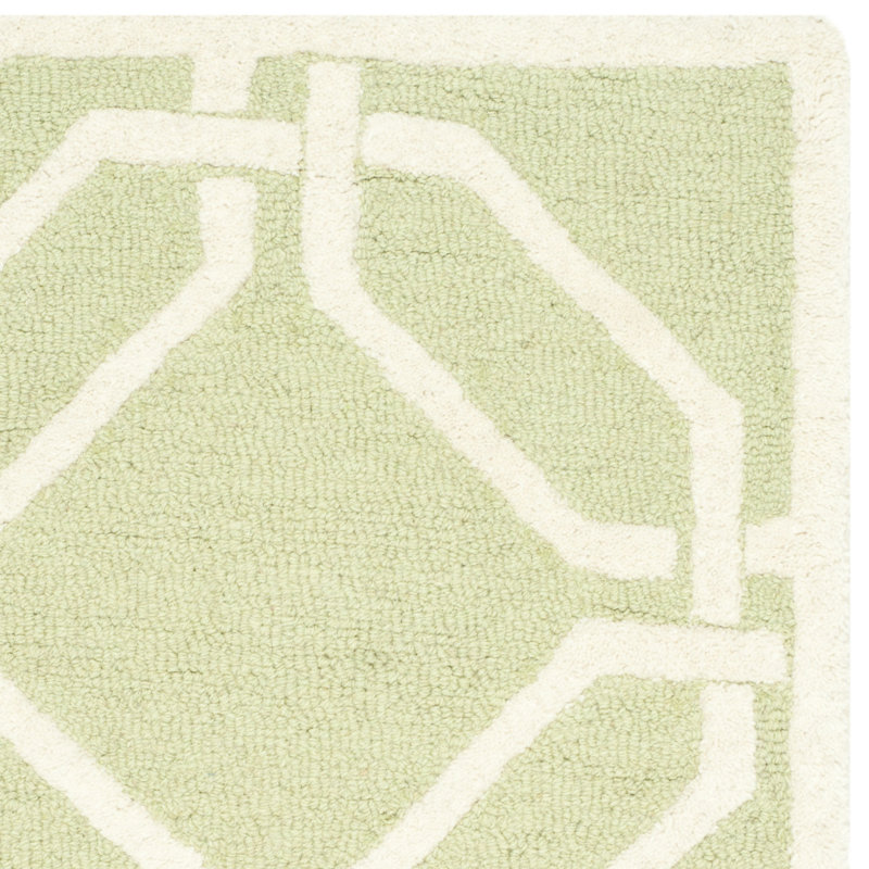 Lime and Ivory Hand-Tufted Wool Area Rug, 5' x 8'