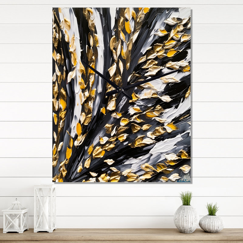 Golden Wave Reflections VII - Horloge murale abstraite, H 28 po x l 12 po x P 1 po