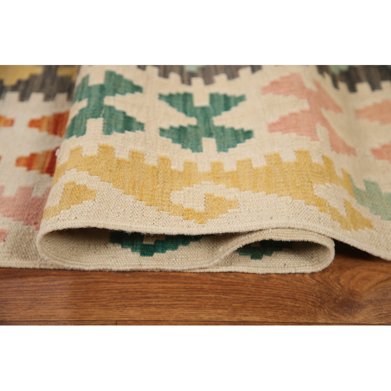 Tapis oriental géométrique en laine Kilim 10 x 13