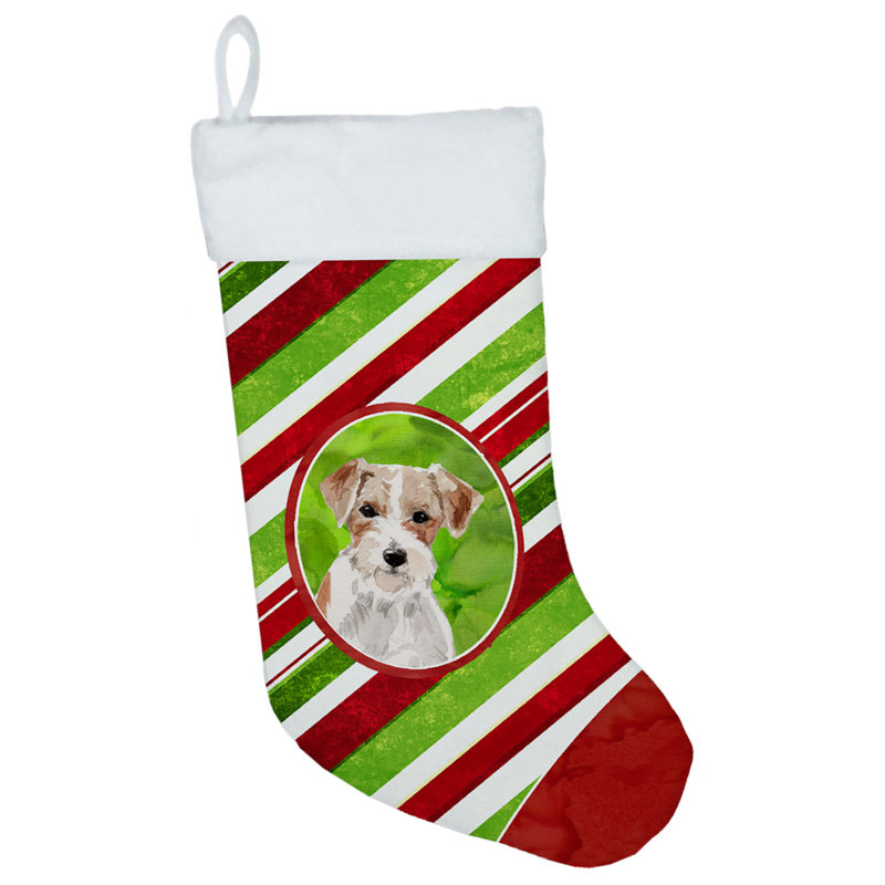 Chaussette de noël à rayures à sucre, Jack Russell terrier