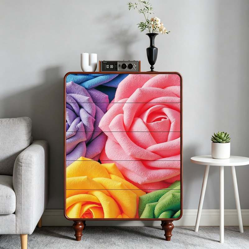 Solid Wood 5 Drawer Chest Colorful Decor