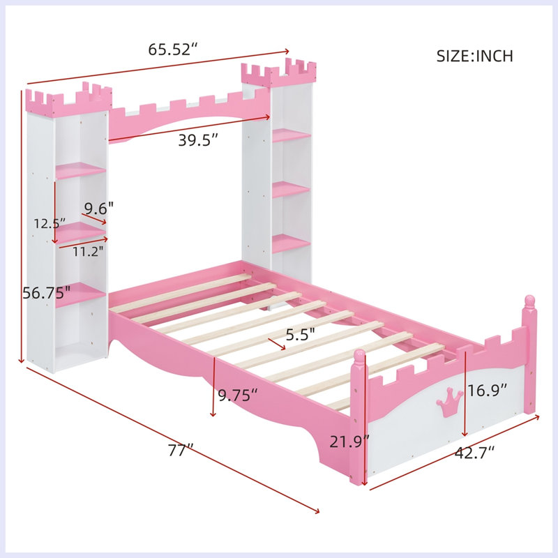 Lit plateforme avec rangement Antoinesha, Blanc / rose