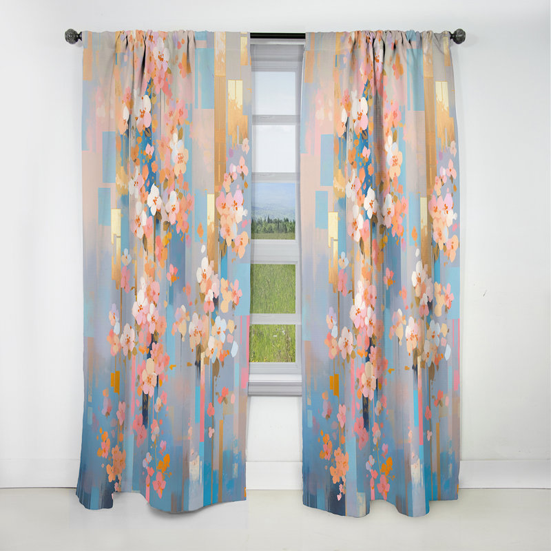 Rideau occultant floral moderne cerisier rose moderne V - cerise, L 52 po x L 95 po