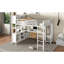 Grand lit mezzanine multi-fonctions avec rangement, structure moderne en métal blanc avec garde-robe et bureau en L