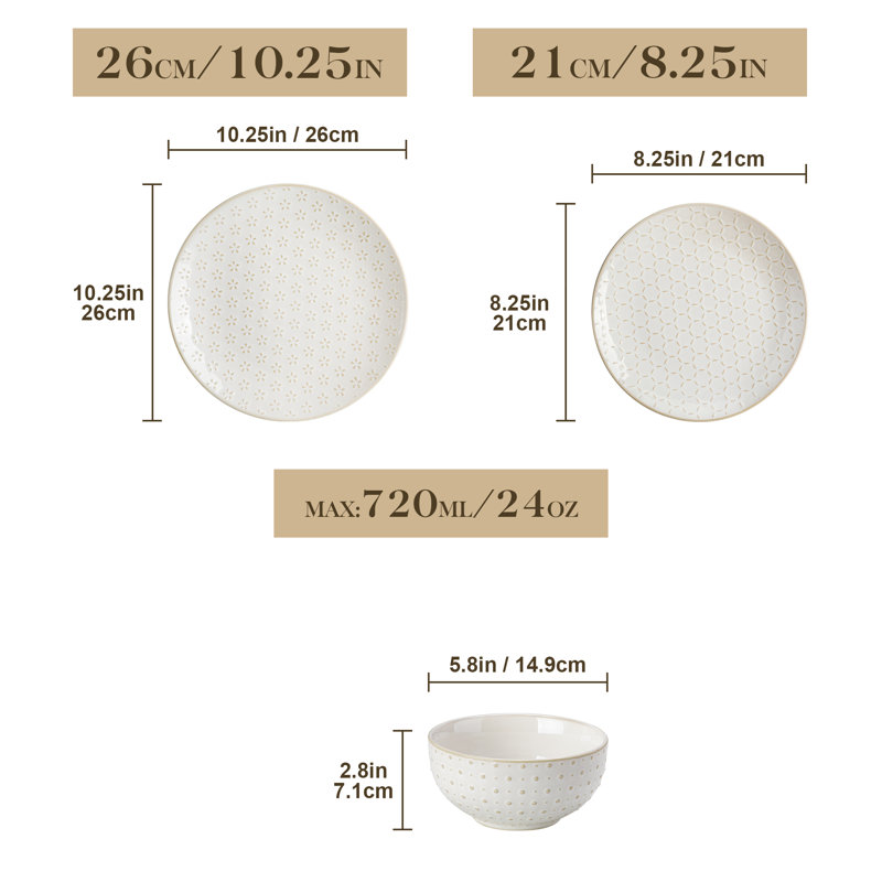 24 Piece Stoneware Dinnerware Set - Service for 8 