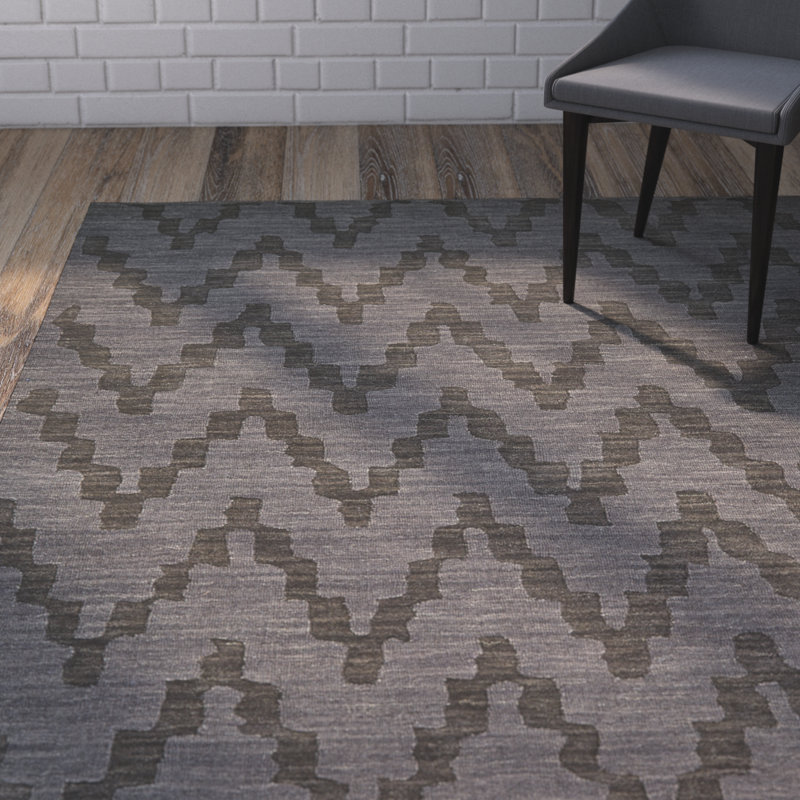 Tapis gris anthracite en laine touffeté fait main Zion, Rectangle 9 pi 6 po x 13 pi 6 po
