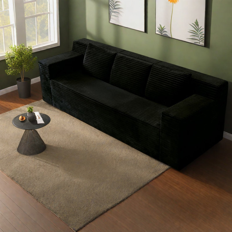 Canapés confortables désossés en velours côtelé, noir antique, conception modulaire pour les espaces de vie