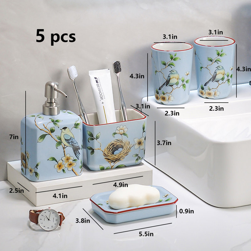 Ceramic Bathroom Accessories Set, Blue