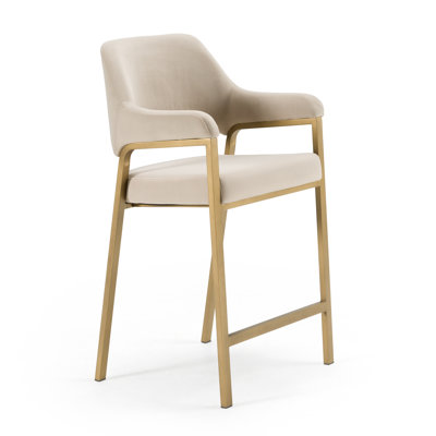Howarth - Modern Beige Fabric + Antique Brass Counter Chair