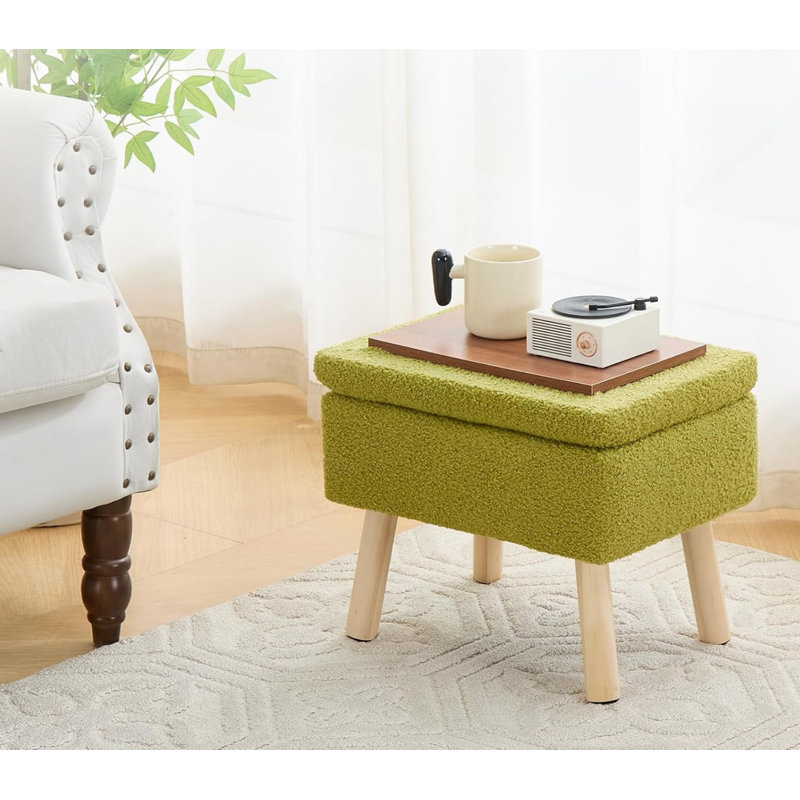 Petit tabouret d'appoint avec repose-pieds en bois, Vert