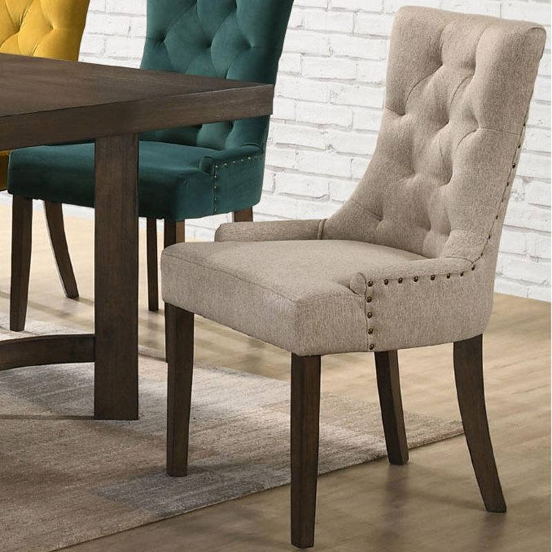 Ensemble de 2 chaises de salle à manger rembourrées en velours, Chêne antique / beige