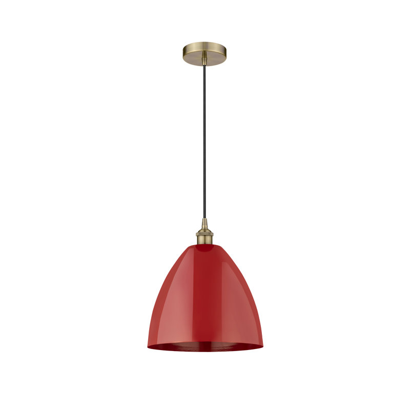 Luminaire suspendu conique 1 lumière, Rouge, Laiton antique, H 12,88 po x l 9 po x P 9 po