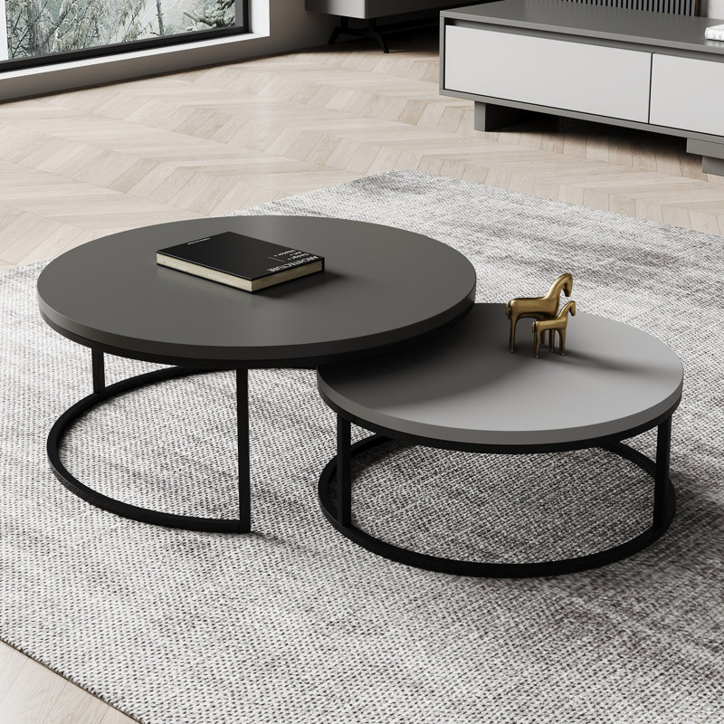 Modern Nesting Coffee Table Set, Finish Round Tables with Carbon Steel Legs, 2-Piece Fast Dispatch From UK Warehouse – Dispatched Within 2 Days