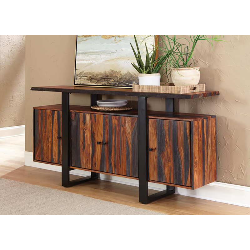 Buffet 4 portes en bois massif gris Sheesham