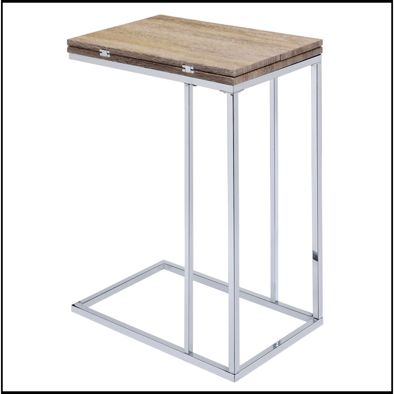 Table d'appoint en chêne patiné et chrome