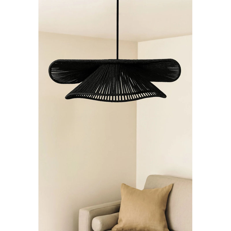 Lustre réglable élégant, corps en plastique noir, 19,7 po x 6,7 po | Macramé, hauteur: 7,1 à 20,5 pouces | Douille E27, 40 W maximum | Parfait pour la salle à manger et les espaces de vie, design élégant et fonctionnel
