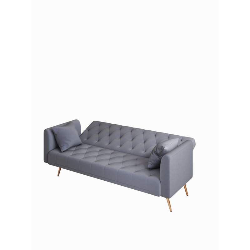 71" Convertible Double Folding  Sofa Bed, Gray, 3