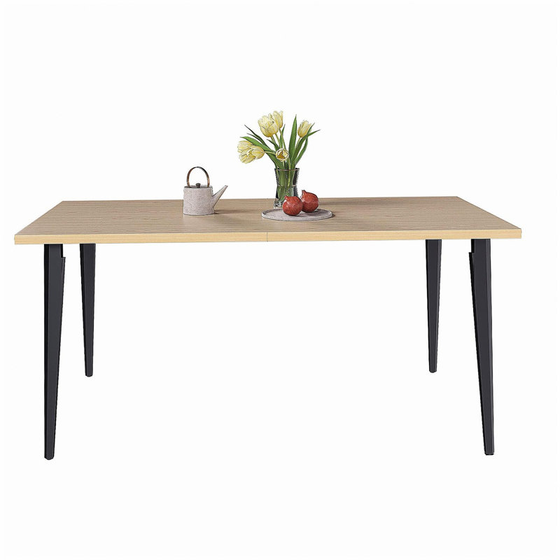 63-inch Modern Dining Table, Wooden Tabletop & Rust-Resistant Iron Legs, Rectangular Kitchen Table for 6-8 People, Rustic Industrial Design for Dining Room, Patio(Table Only)