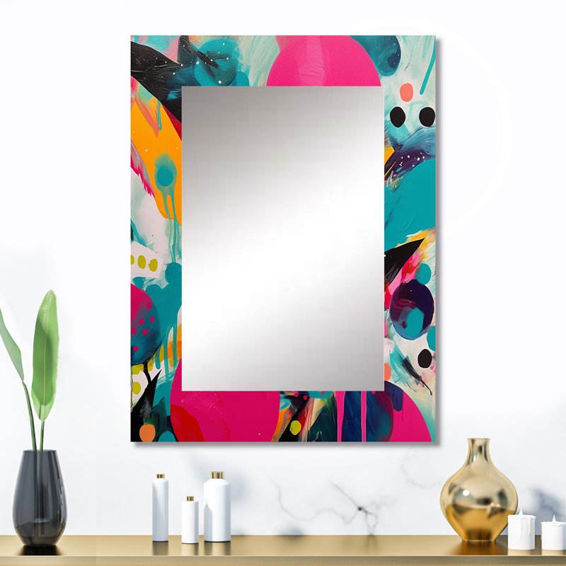 Pink and Turquoise Abstract Enigma I - Abstract Unique Wall Mirror Decor, Modern Large Mirror, Printed Metal Art, 32" x 24"