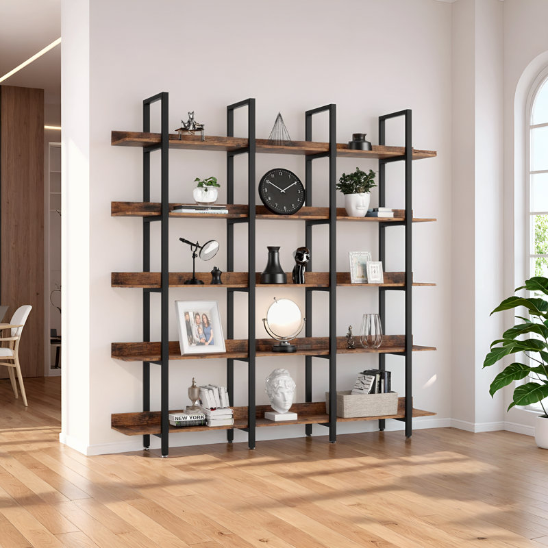 Bibliothèque Petrache, (5 tablettes) H 70,87 po x l 70,87 po x P 11,8 po, Brun rustique / noir