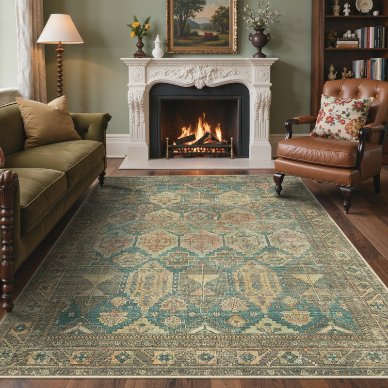 Machine Printed Area Rug, Rectangle 160 x 230 cm, Sage Green