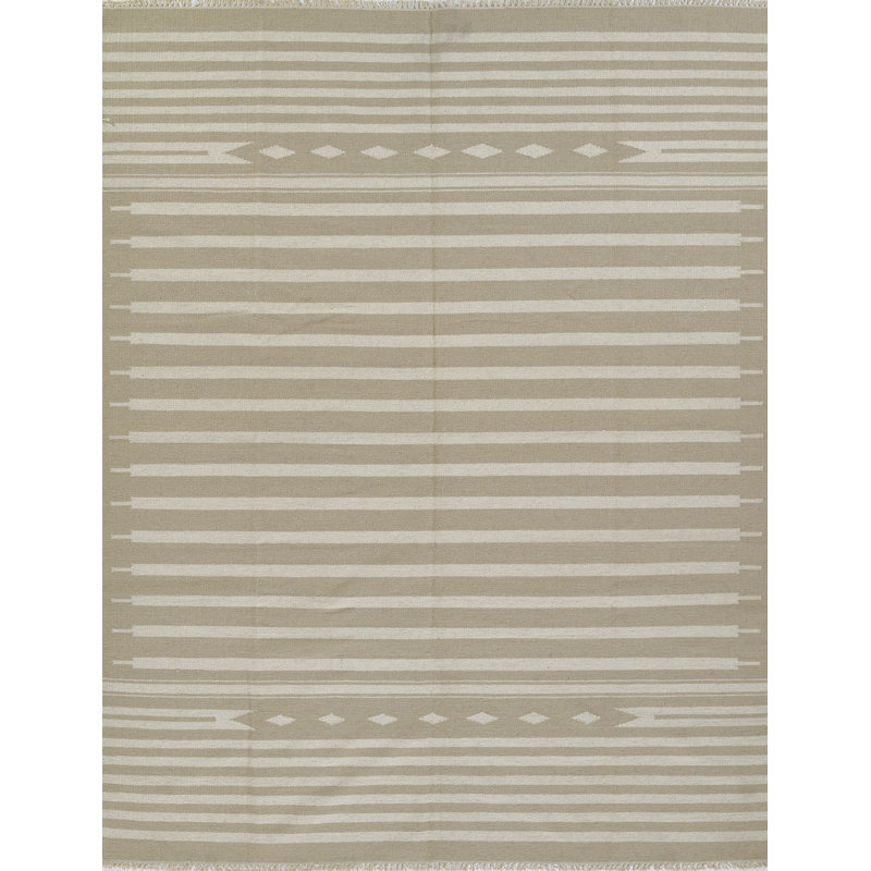 Beige and Off-White Geometric Wool Flat Woven Rug 2' X 3'