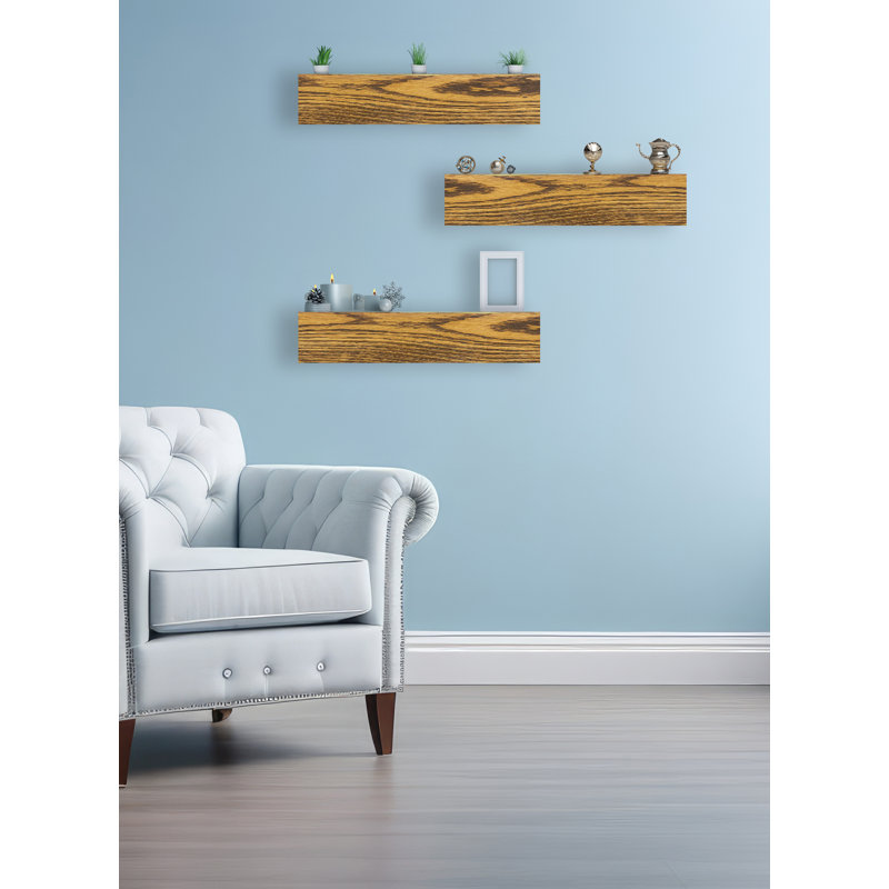 3 Piece Oak Solid Wood Floating Shelf, 5'' H x 26'' W x 6'' D