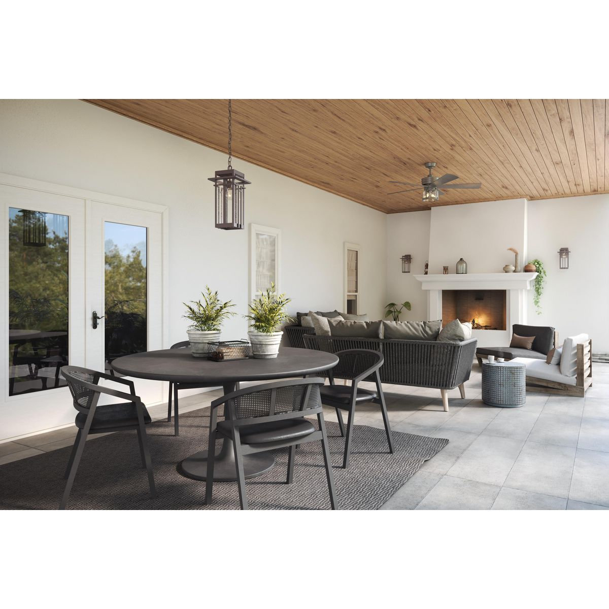 56'' 5 Blade Ceiling Fan with Light Kit, Galvanized