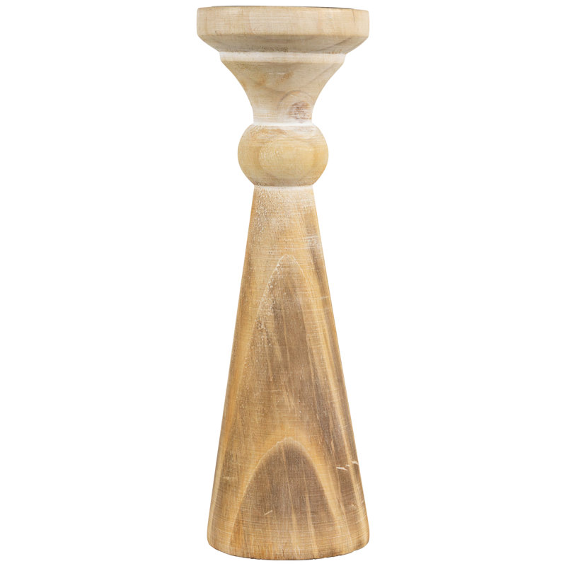 12'' H Wood Tabletop Candlestick, Brown