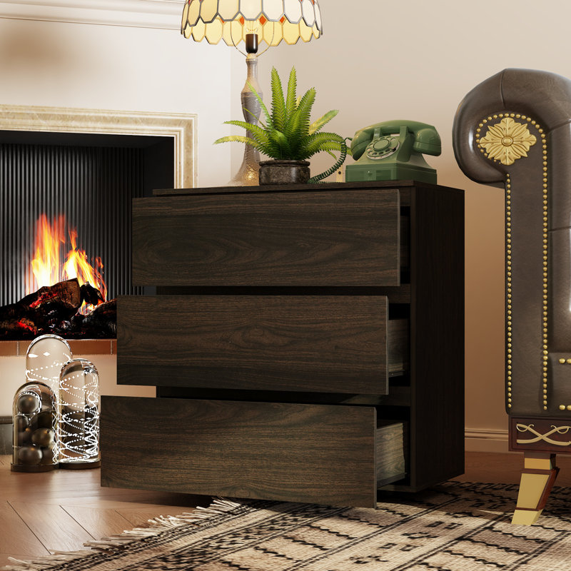 Table de bout moderne à 3 tiroirs 32,9 pouces de haut avec façade sans poignée, design compact et finitions multiples - Table de chevet ou armoire d'appoint polyvalente