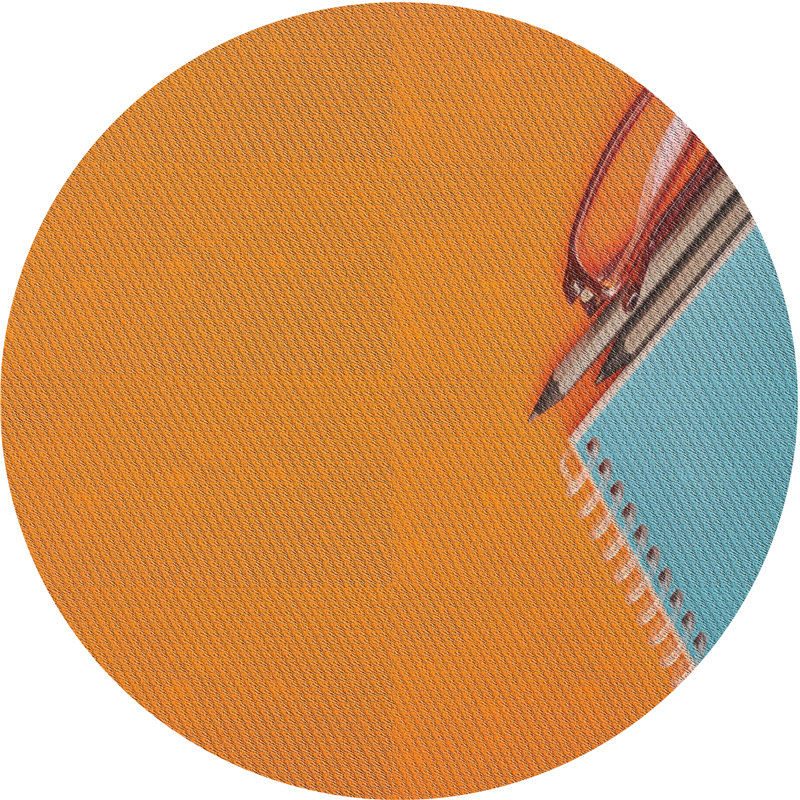 Tapis orange/bleu à motifs, Rond 6 pi