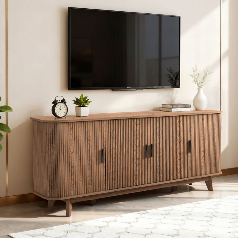 Buffet Sideboard Cabinet With Storage,68.9" Fluted Cabinet With Sliding Door & Adjustable Shelf, Modern Accent Coffee Bar Console Table For Kitchen