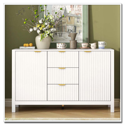 Wave-Design Sideboard with Adjustable Shelves, Drawers, and Soft-Close Doors