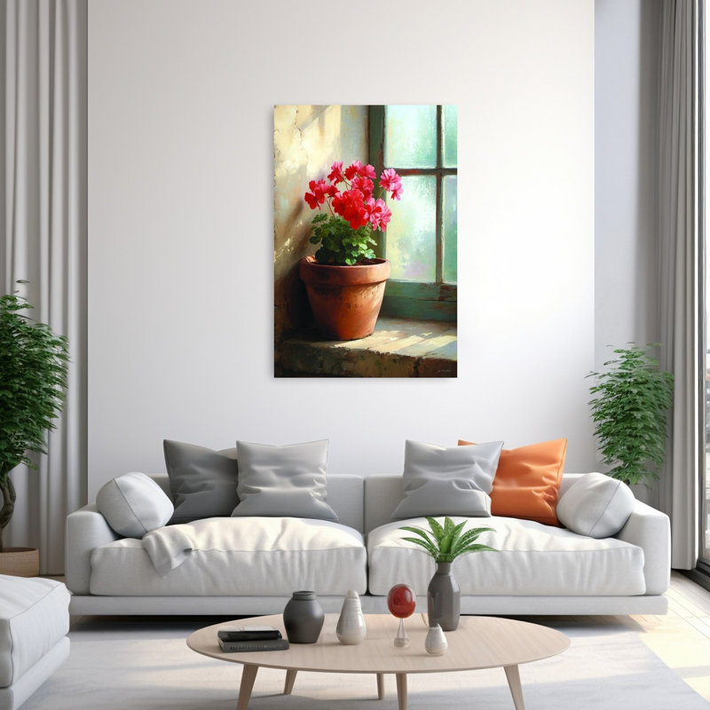 Sunlit Geraniums Vintage Geranium Wall Art Print 1 Piece Wrapped Canvas Wall Art, 152.4cm H x 101.6cm W
