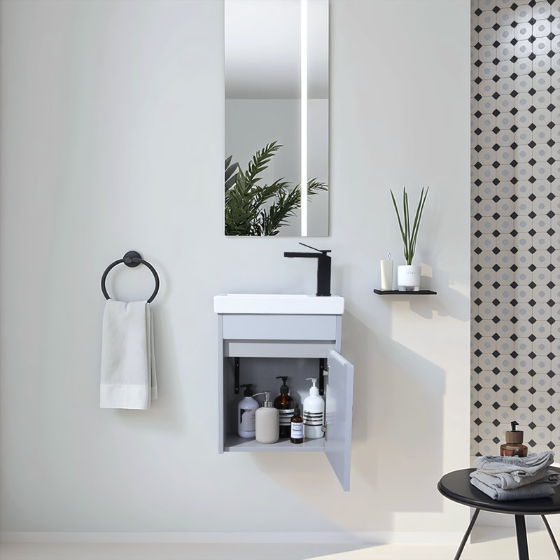 Meuble-lavabo mural gris 16 po avec lavabo en céramique