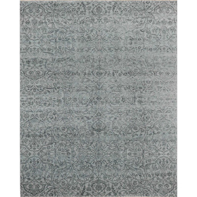 Hand Knotted Damask Area Rug in Charcoal/Blue