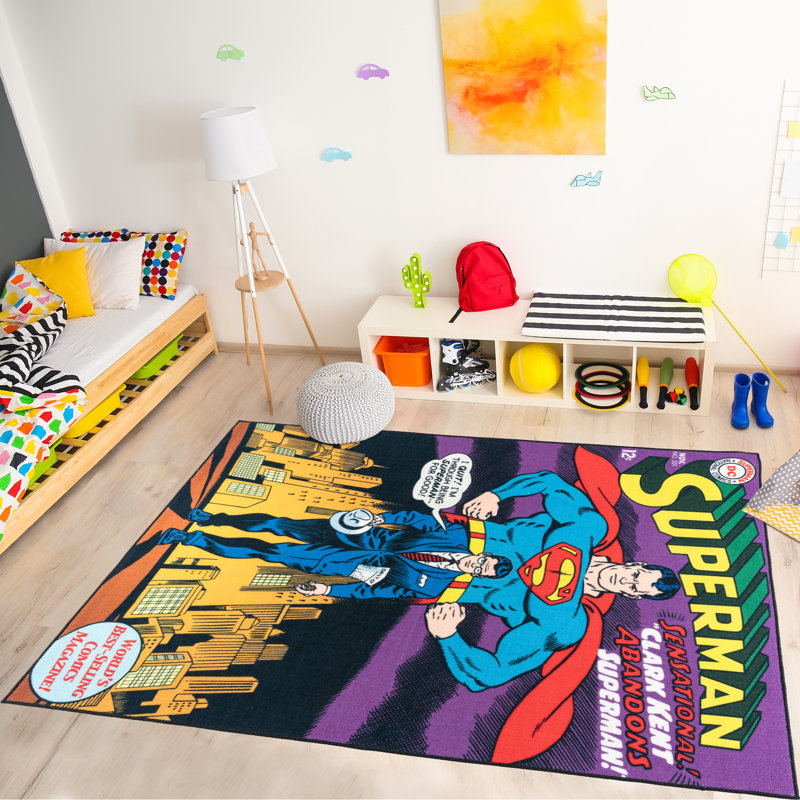 DC Comics Superman Comic Book Cover Multi-Colored Digital Printed Non-Slip Youth Area Rug, 4x6