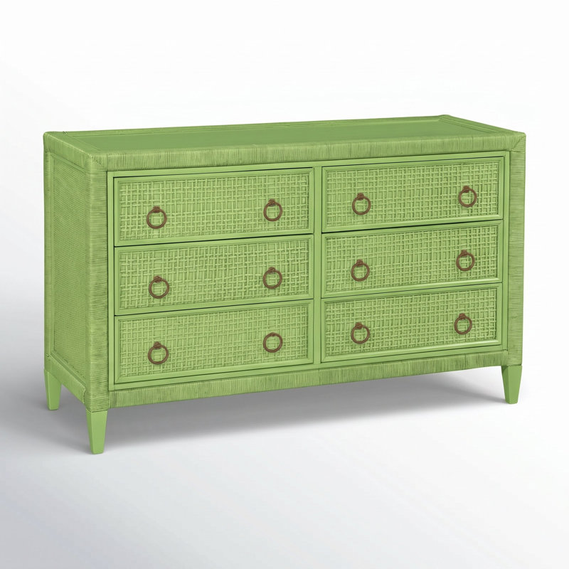 Naples 6 Drawer 54'' W Dresser, Antique Frost White, No, Brass