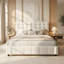 EU Double & King Size Velvet Ottoman Bed With Motion Sensor LED Lights, Upholstered Cloud Tufted Frame, Beige -1658482774